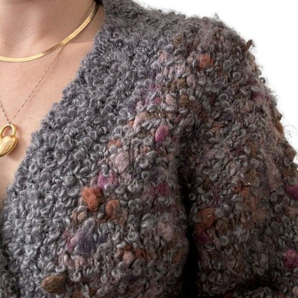 Vintage 1980s Eric Gregory Hand Knit Wool Fluffy Sexy Hippie Cardigan Sz M - Picture 3 of 7